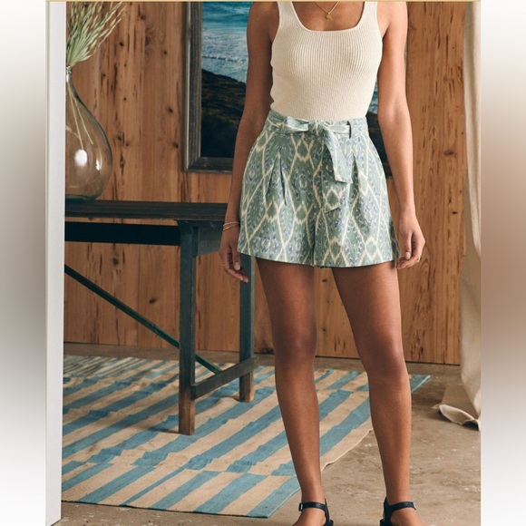 NWT Faherty Isla Short Tuscan Ikat High Rise Paperbag Belted Sz 10 - Picture 2 of 12